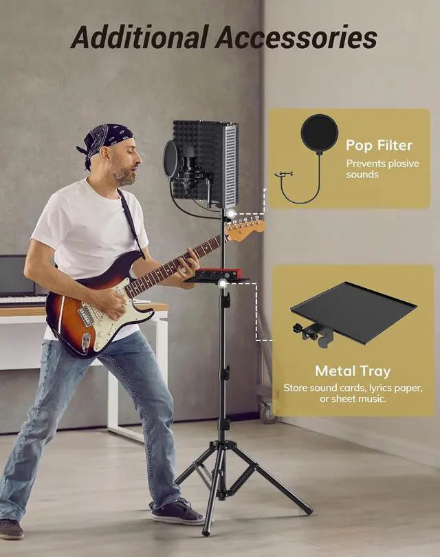 Alt view image 7 of 7 - Isolation Shield Pack for Mic, High Density Absorbent Foam Shield with Pop Filter & Tripod Stand, Foldable Design, Suitable for Blue Yeti, AT2020, Recording, Podcasts, Singing, Broadcasting