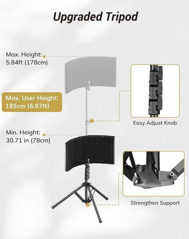 Alt view image 6 of 7 - Isolation Shield Pack for Mic, High Density Absorbent Foam Shield with Pop Filter & Tripod Stand, Foldable Design, Suitable for Blue Yeti, AT2020, Recording, Podcasts, Singing, Broadcasting