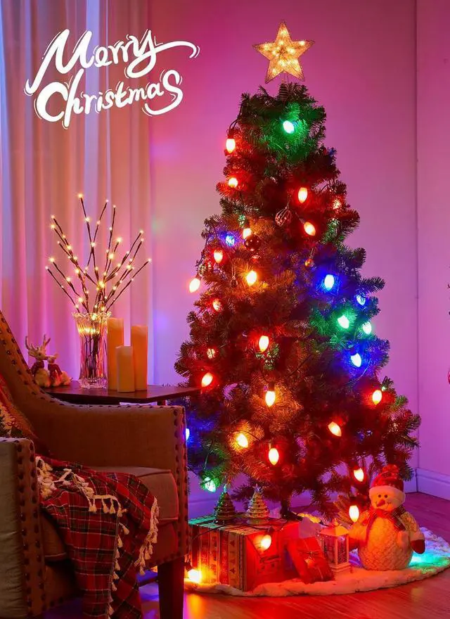 Alt view image 6 of 7 - C9 LED Christmas Lights Outdoor, 100 Feet C9 String Lights with 50 Shatterproof C9 Bulbs, Waterproof Connectable Christmas Tree Lights for Outside Roofline Patio Xmas Decorations, Multicolor