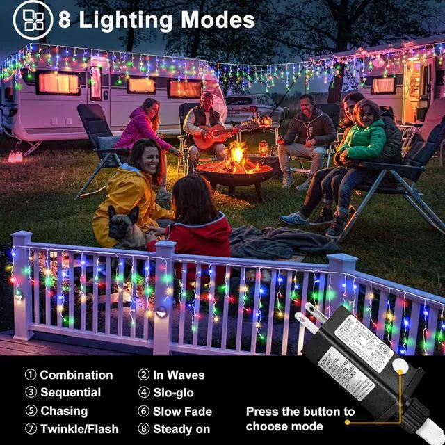Alt view image 3 of 7 - Christmas Icicle Lights Outdoor - 99ft 1216 LED 8 Modes Curtain Fairy String Lights with Timer Memory, Plug in Waterproof for Home Decoration Holiday Wedding Eaves Yard Party Indoor (Multicolor)