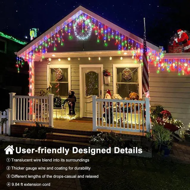 Alt view image 7 of 7 - Christmas Icicle Lights Outdoor - 99ft 1216 LED 8 Modes Curtain Fairy String Lights with Timer Memory, Plug in Waterproof for Home Decoration Holiday Wedding Eaves Yard Party Indoor (Multicolor)
