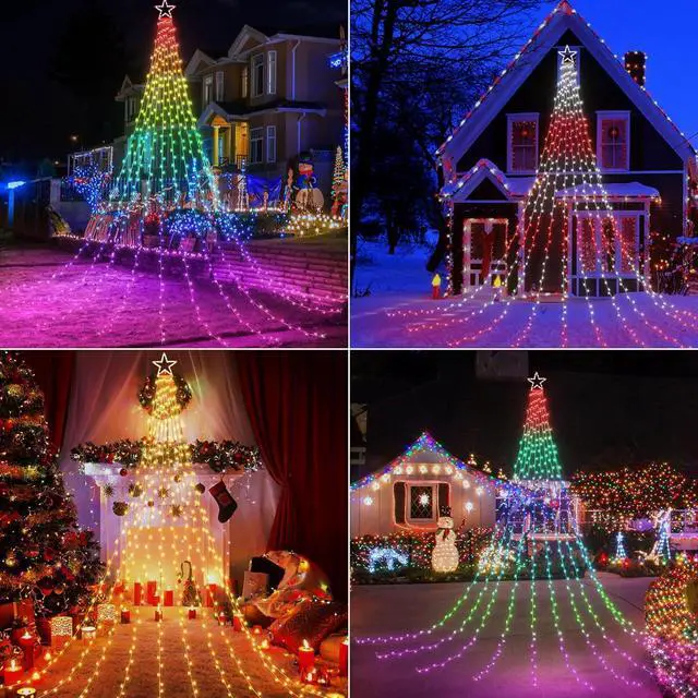 Alt view image 2 of 6 - Christmas Lights Outdoor with Remote -16.7Ft 504 LED Waterfall Tree Decoration Lights RGB Star String Lights for Tree Yard Exterior Wall Housetop Window Holiday Decor