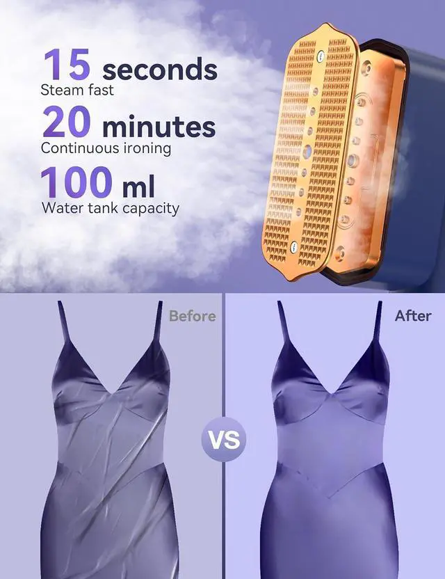 Alt view image 4 of 7 - Steamer for Clothes,Sundu Portable Travel SteamerIron 2 In 1,15s Fast Heat-up,100ml Water Tank,Steamer Ironing Gloves,20 Minutes of Continuous Ironing Garment Steamer for Travel and Home