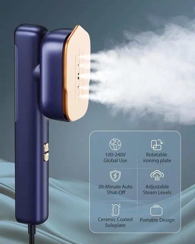 Alt view image 7 of 7 - Travel Steamer for Clothes, Adaptive Voltage 100-240V Portable Handheld Garment Steamer, 15s Fast Heat up, Steamer  Iron 2 In 1, Horizontal Vertical Steaming, Ceramic Heat Panel Global Applicability