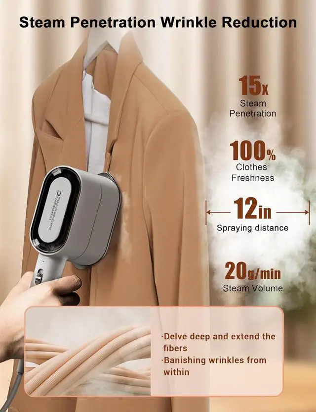 Alt view image 3 of 7 - Steamer for Clothes,2-in-1 Clothes Steamer & Iron for Wrinkles Remover,NTC Precision Ironing Protects Clothes,14 Min of Continuous Steam,1000W Travel Steamer for Travel and Home Use,Grey