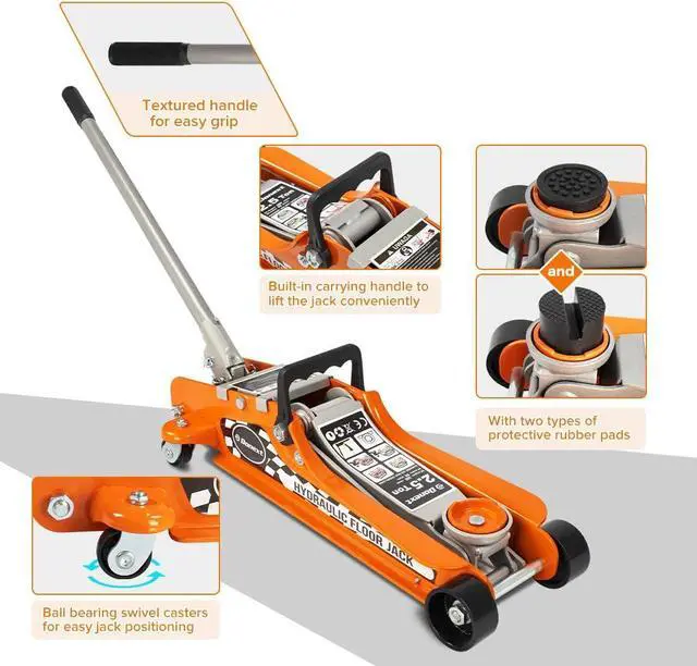 Alt view image 4 of 7 - 2.5 Ton Steel Floor Jack, Low Profile Hydraulic Racing Floor Jack, Heavy-Duty Racing Floor Jack with Single Piston Lift Pump, Lifting Range 3-3/8" - 14-15/16"