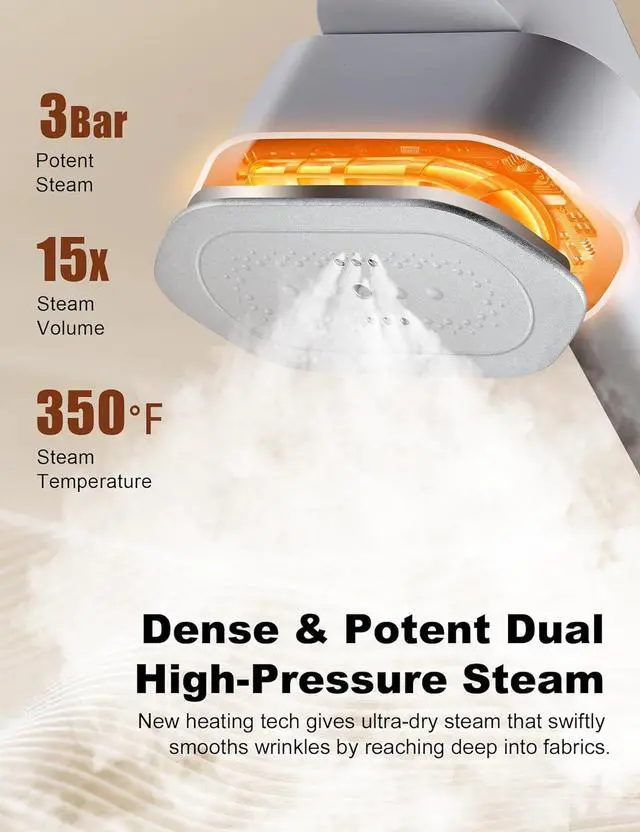 Alt view image 4 of 7 - Steamer for Clothes,2-in-1 Clothes Steamer & Iron for Wrinkles Remover,NTC Precision Ironing Protects Clothes,14 Min of Continuous Steam,1000W Travel Steamer for Travel and Home Use,Grey