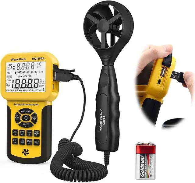 Main image of 0.001~100MPH Pro HVAC Meter Measures Wind Speed, Wind Flow,CFM Air Flow VelocityWind Temperature with Backlight (Suitcase Included) RQ-856A