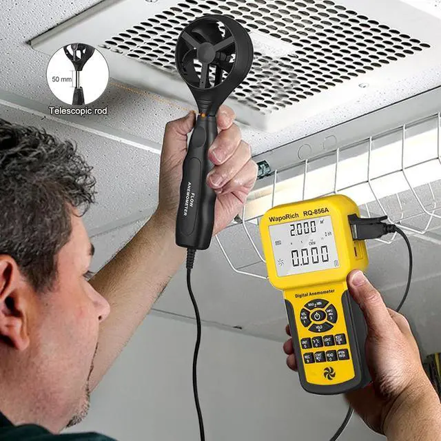 Alt view image 5 of 7 - 0.001~100MPH Pro HVAC Meter Measures Wind Speed, Wind Flow,CFM Air Flow VelocityWind Temperature with Backlight (Suitcase Included) RQ-856A