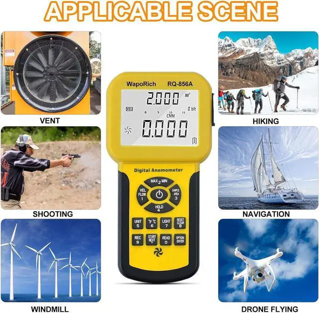 Alt view image 6 of 7 - 0.001~100MPH Pro HVAC Meter Measures Wind Speed, Wind Flow,CFM Air Flow VelocityWind Temperature with Backlight (Suitcase Included) RQ-856A