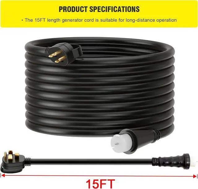 Alt view image 2 of 7 - 15Ft 50 Amp Heavy Duty Generator Extension Cord 125V 250V 12000W UL Listed Generator Power Cord N14-50P & SS2-50R Twist Lock Connectors