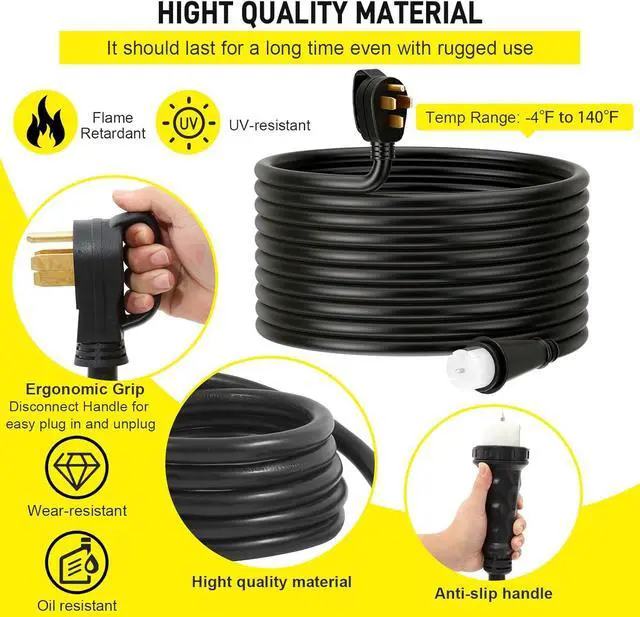Alt view image 5 of 7 - 15Ft 50 Amp Heavy Duty Generator Extension Cord 125V 250V 12000W UL Listed Generator Power Cord N14-50P & SS2-50R Twist Lock Connectors