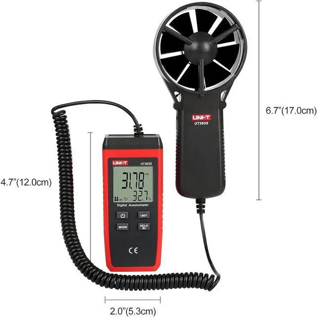 Alt view image 4 of 7 - UT363S Handheld Anemometer Wind Speed Meter Wind Chill Air Temperature Gauge -14°F to 122°F/-10°C to 50°C with Extendable Wind Sensor LCD Backlight Max Min Avg Data Hold, 1 Meter Drop Durability