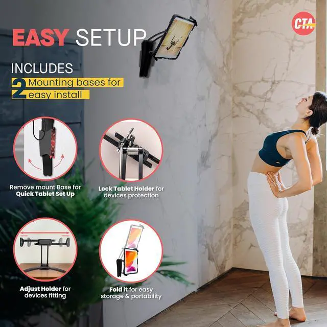 Alt view image 5 of 6 - Stand and Wall Mount  CTA Security 2-in-1 Multi-Flex Tablet Stand & Wall Mount with Locking Tablet Holder & 2 Mount Bases for iPad 10th Gen 10.9" - iPad 7/8/9 Gen 10.2" & More - Black (PAD-SKMSB)