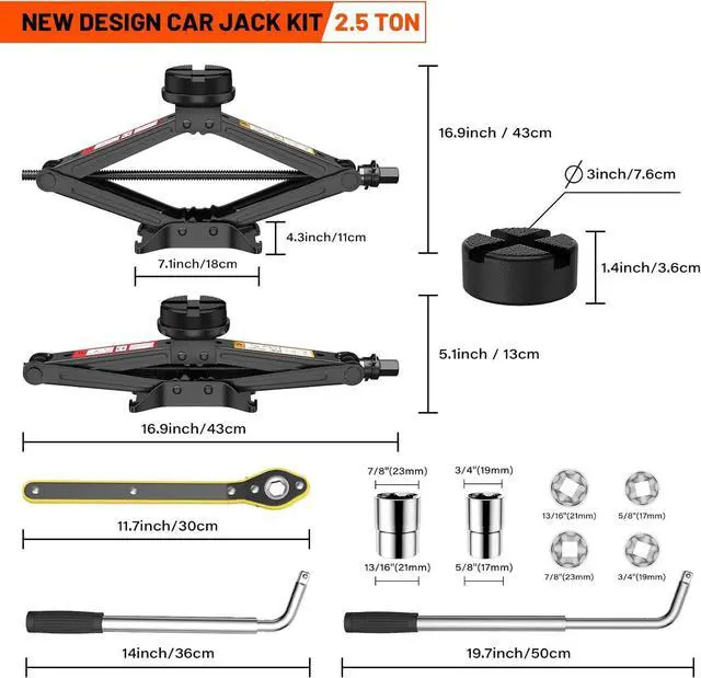 Alt view image 2 of 7 - Car Jack Kit 2.5 Ton/5512 lbs, Universal Scissor Jack for Car with Rubber Jack Pad, Portable Tire Jack Changing kit with Lug Wrench,Car Emergency Kit for Car SUV MPV