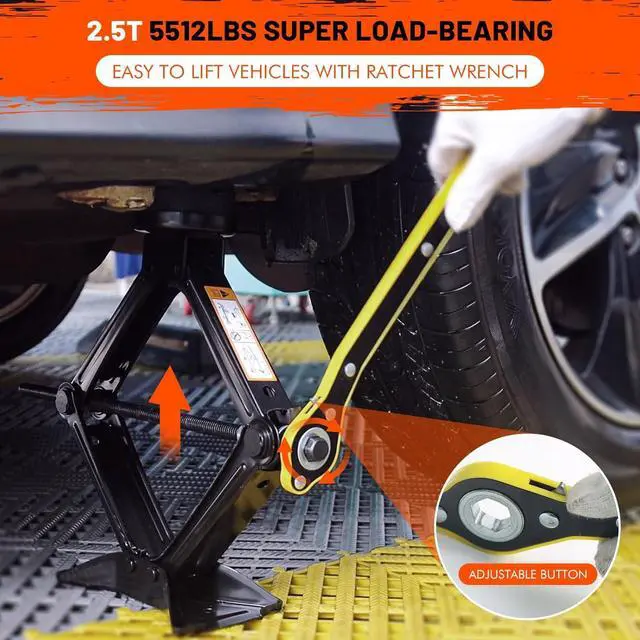 Alt view image 4 of 7 - Car Jack Kit 2.5 Ton/5512 lbs, Universal Scissor Jack for Car with Rubber Jack Pad, Portable Tire Jack Changing kit with Lug Wrench,Car Emergency Kit for Car SUV MPV