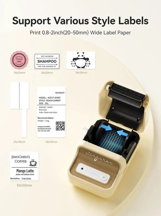 Alt view image 5 of 7 - B21 Label Maker, Thermal Label Printer, Portable Inkless Label Makers for Home/Office/Business, with 1 Pack 50x30mm White Label, Compatible with iOS & Android, (White)