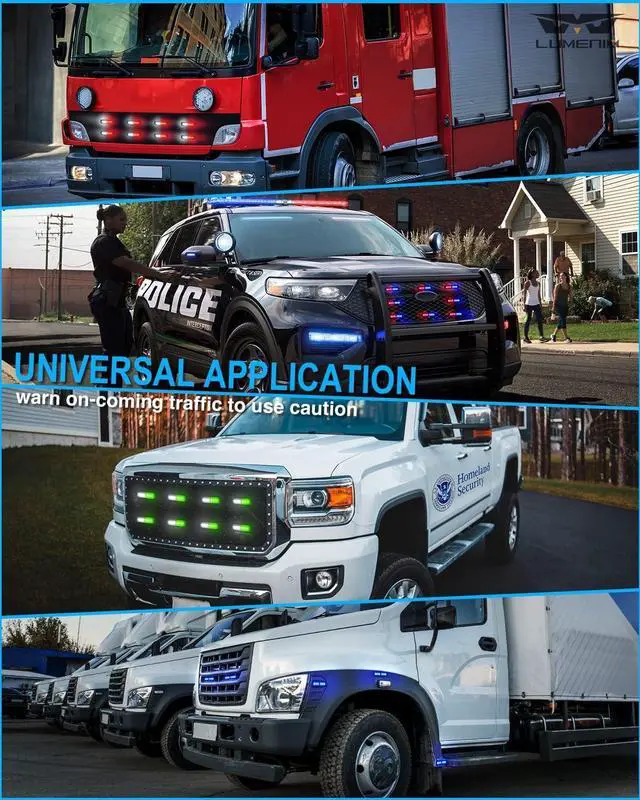 Alt view image 5 of 7 - White Amber LED Surface Mount Strobe Flashing Lights Kit w/Controller 8PCS Grille Side Marker Emergency Warning Caution Light Assemblies for Construction Vehicles Trucks, Traffic| Sync Feature