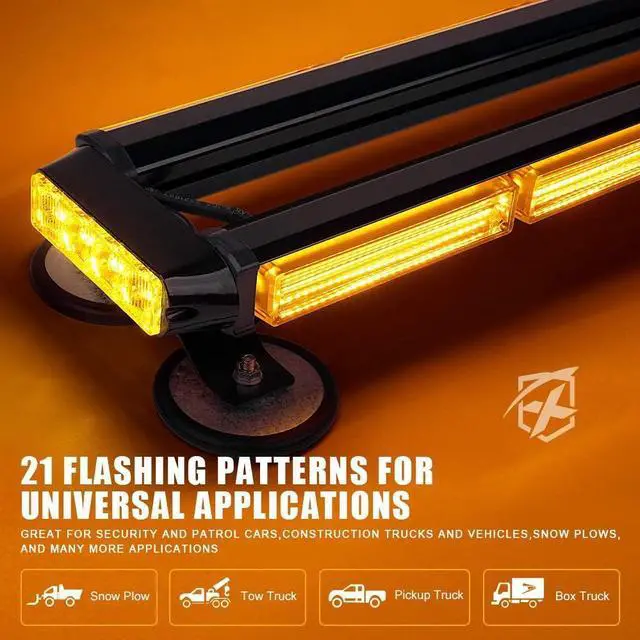 Alt view image 4 of 7 - Amber COB LED Rooftop Strobe Flashing Light Bar Double Side 26" High Visibility Emergency Hazard Warning Beacon Lights w/Magnetic Base for Safety Vehicles Tow Trucks Pickup Cars Snowplow