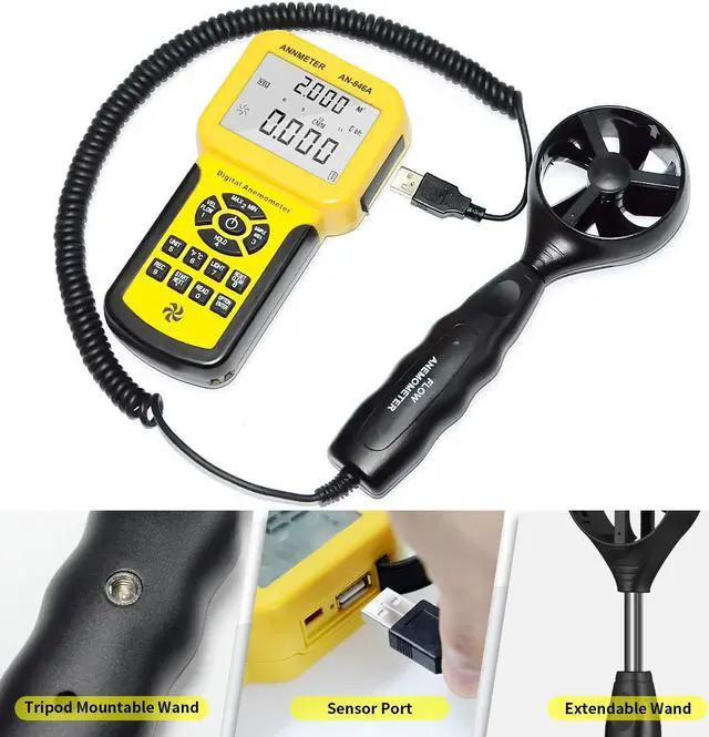 Alt view image 6 of 7 - Precise CFM Meter Handheld HVAC Anemometer - Air Flow Tester Measure 0.001~100mph Wind Speed/Air Velocity Airflow Volume, Professional CFM Gauge AI-846A with Anemometro Case