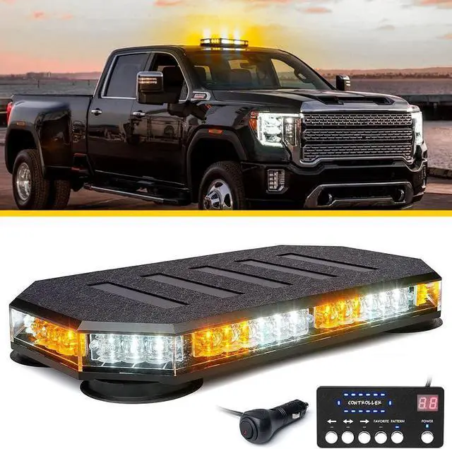 Main image of 42 LED Roof Top Strobe Beacon Light Bar Hazard Warning Emergency Flashing Plow Lights with Controller for Construction Vehicles Tow Trucks Postal Cars Snowplow Amber White (Patent Design)