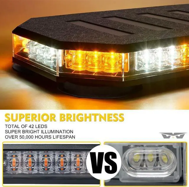 Alt view image 2 of 7 - 42 LED Roof Top Strobe Beacon Light Bar Hazard Warning Emergency Flashing Plow Lights with Controller for Construction Vehicles Tow Trucks Postal Cars Snowplow Amber White (Patent Design)