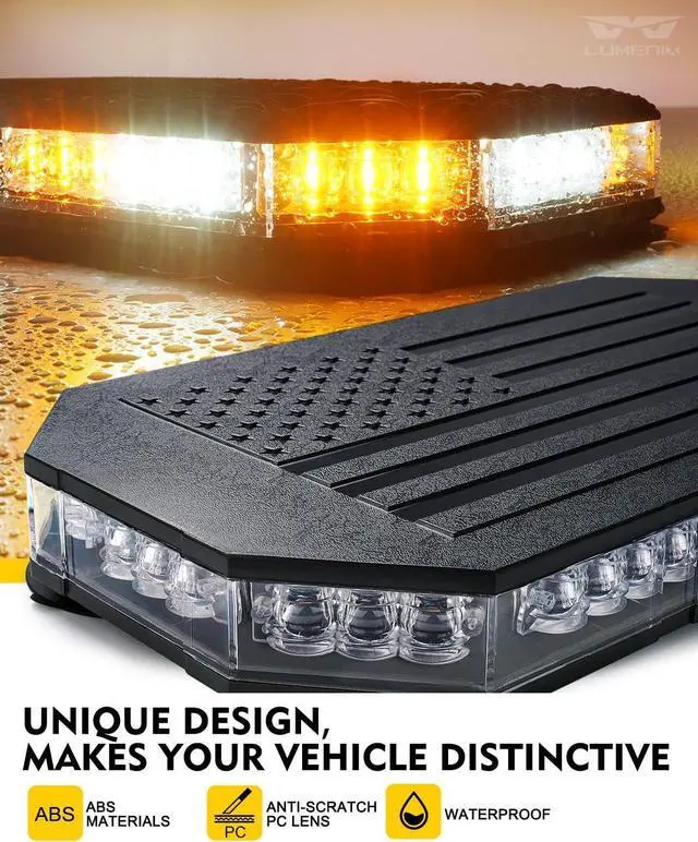 Alt view image 2 of 7 - Rooftop Strobe Beacon Lights Bar w/Controller, American Flag Pattern White Amber LED Emergency Warning Traffic Flashing Light for Construction Vehicles Work Trucks Snowplow (Patented Design)