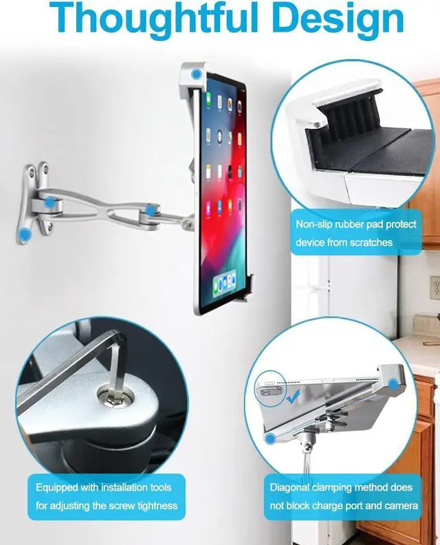 Alt view image 6 of 7 - Anti-Theft Tablet Wall Holder Stand for 9"-14" Tablet, Security Heavy Duty Articulating in-Wall Tablets Mount with Lock and Key, Compatible with iPad Pro 13/Air, Surface Pro/Go, Galaxy Tabs