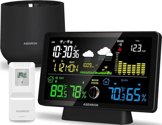 Main image of Weather Station with Rain Gauge, Home Weather Stations Wireless Indoor Outdoor with Rain Gauge, Thermometer, Barometric Pressure, Humidity Monitor, Atomic Clock, Digital Weather Forecast and Alerts