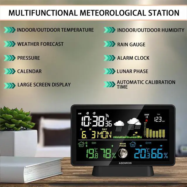Alt view image 3 of 7 - Weather Station with Rain Gauge, Home Weather Stations Wireless Indoor Outdoor with Rain Gauge, Thermometer, Barometric Pressure, Humidity Monitor, Atomic Clock, Digital Weather Forecast and Alerts