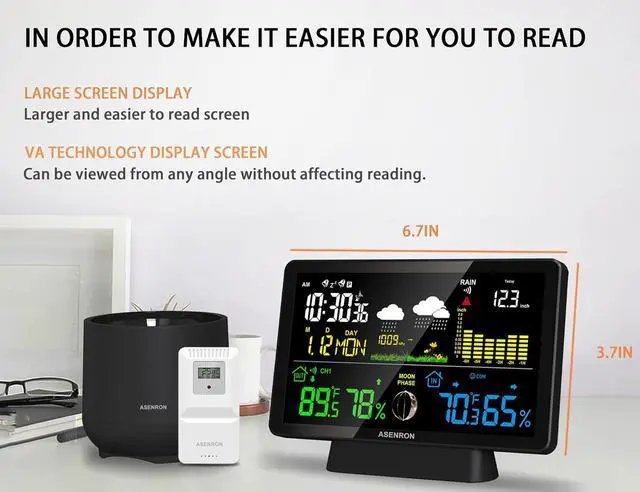 Alt view image 4 of 7 - Weather Station with Rain Gauge, Home Weather Stations Wireless Indoor Outdoor with Rain Gauge, Thermometer, Barometric Pressure, Humidity Monitor, Atomic Clock, Digital Weather Forecast and Alerts