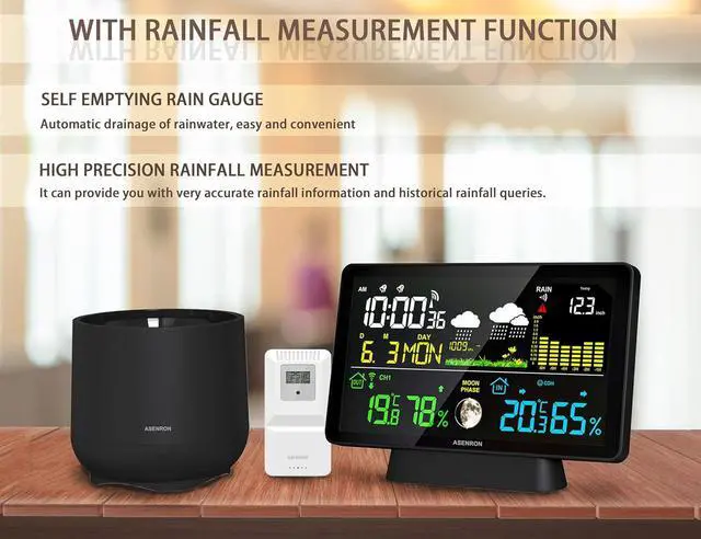 Alt view image 5 of 7 - Weather Station with Rain Gauge, Home Weather Stations Wireless Indoor Outdoor with Rain Gauge, Thermometer, Barometric Pressure, Humidity Monitor, Atomic Clock, Digital Weather Forecast and Alerts