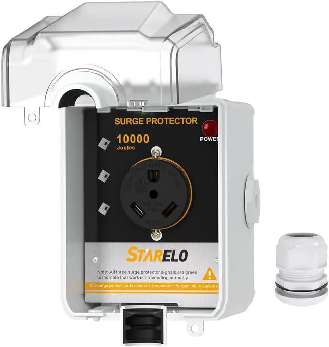 Main image of 30Amp RV Power Outlet Box with Surge Protector Waterproof10000 Joules,with Surge Protection for RV Campers,UL Listed.(NEMA TT-30R Box)