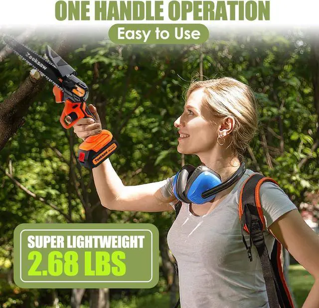 Alt view image 2 of 7 - 6 Inch Cordless, Super Handheld Chainsaw with 2x Big Batteries, Electric Mini Chain saw Battery Powered, Small Hand saws for Tree Wood - Garden Yard Time Saving Tool