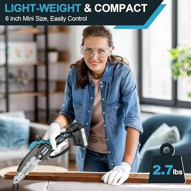 Alt view image 2 of 7 - Mini Electric Chain Saw, GUIFIN 6 Inch Cordless Chainsaw, 2 Pcs Rechargeable Battery, Compact One-Hand Use And Auto Lubrication System, Double Safety Lock, Home Improvement, Garden & Orchard Pruning