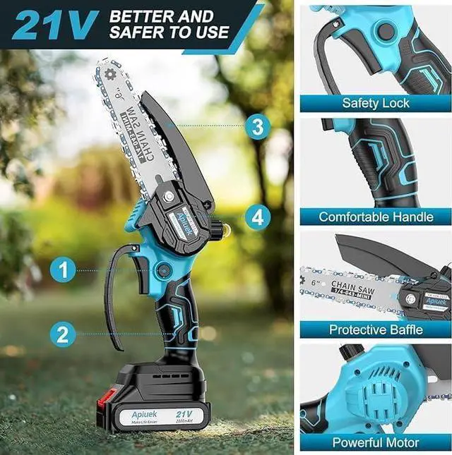 Alt view image 6 of 7 - Mini Electric Chain Saw, GUIFIN 6 Inch Cordless Chainsaw, 2 Pcs Rechargeable Battery, Compact One-Hand Use And Auto Lubrication System, Double Safety Lock, Home Improvement, Garden & Orchard Pruning