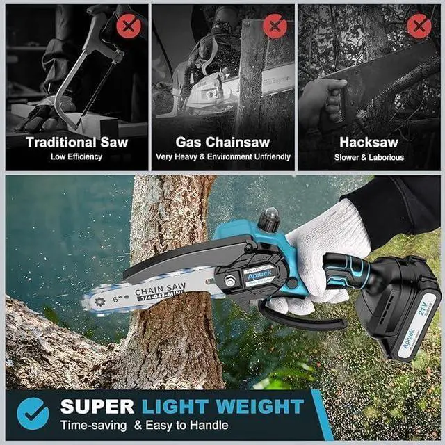 Alt view image 7 of 7 - Mini Electric Chain Saw, GUIFIN 6 Inch Cordless Chainsaw, 2 Pcs Rechargeable Battery, Compact One-Hand Use And Auto Lubrication System, Double Safety Lock, Home Improvement, Garden & Orchard Pruning