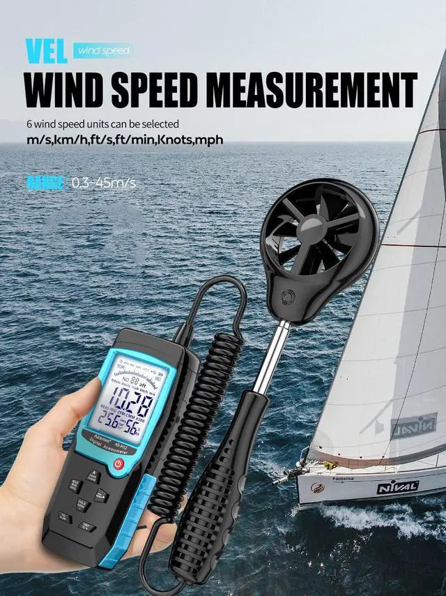 Alt view image 3 of 7 - H12 Digital Anemometer Handheld Wind Speed Meter with Extended Wind Sensor, Measures Wind Speed Wind Flow Temperature and Humidity CFM Air Flow Velocity Meter with Big Backlit Screen