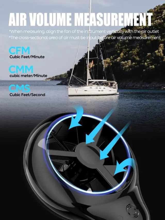 Alt view image 4 of 7 - H12 Digital Anemometer Handheld Wind Speed Meter with Extended Wind Sensor, Measures Wind Speed Wind Flow Temperature and Humidity CFM Air Flow Velocity Meter with Big Backlit Screen