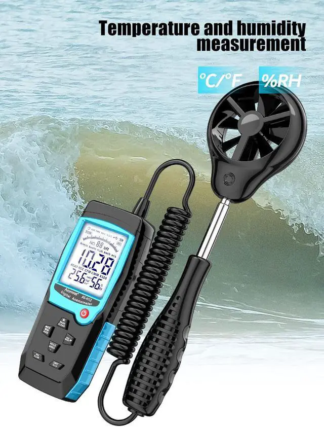 Alt view image 5 of 7 - H12 Digital Anemometer Handheld Wind Speed Meter with Extended Wind Sensor, Measures Wind Speed Wind Flow Temperature and Humidity CFM Air Flow Velocity Meter with Big Backlit Screen