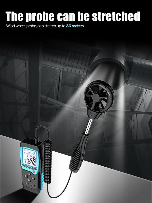 Alt view image 6 of 7 - H12 Digital Anemometer Handheld Wind Speed Meter with Extended Wind Sensor, Measures Wind Speed Wind Flow Temperature and Humidity CFM Air Flow Velocity Meter with Big Backlit Screen