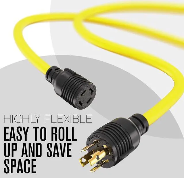 Alt view image 3 of 7 - 30 Amp Generator Cord 4 Prong, Extension Generator Cable, 25 Ft, 125-250v, 7500 watt max Rating, UL CUL, NEMA L-14-30P, Rubber, 10 Gauge, Heavy Duty, L14-30, Transfer, Twist Lock Power Cord