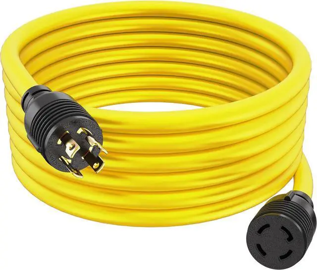 Main image of 30 Amp Generator Cord 4 Prong, Extension Generator Cable, 25 Ft, 125-250v, 7500 watt max Rating, UL CUL, NEMA L-14-30P, Rubber, 10 Gauge, Heavy Duty, L14-30, Transfer, Twist Lock Power Cord