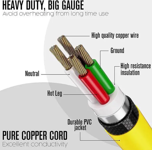 Alt view image 7 of 7 - 30 Amp Generator Cord 4 Prong, Extension Generator Cable, 25 Ft, 125-250v, 7500 watt max Rating, UL CUL, NEMA L-14-30P, Rubber, 10 Gauge, Heavy Duty, L14-30, Transfer, Twist Lock Power Cord