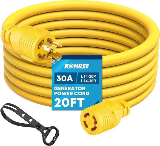 Main image of L14-30 Generator Cord 30 Amp 4 Prong 20FT, Heavy Duty Generator Power Locking Cord for Manual Transfer Switch, Electric Extension Wire 10 Gauge 125/250V, 7500W with Cord Organizer
