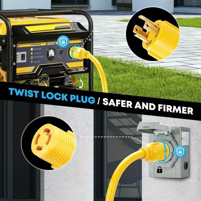 Alt view image 3 of 7 - L14-30 Generator Cord 30 Amp 4 Prong 20FT, Heavy Duty Generator Power Locking Cord for Manual Transfer Switch, Electric Extension Wire 10 Gauge 125/250V, 7500W with Cord Organizer