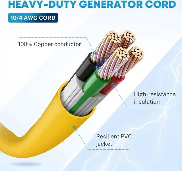 Alt view image 4 of 7 - L14-30 Generator Cord 30 Amp 4 Prong 20FT, Heavy Duty Generator Power Locking Cord for Manual Transfer Switch, Electric Extension Wire 10 Gauge 125/250V, 7500W with Cord Organizer