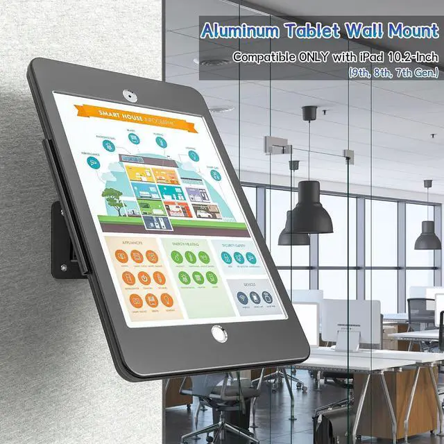 Alt view image 2 of 7 - iPad Wall Mount  Tablet Wall Mount Holder with Anti-Theft Aluminum Security Lock System, Compatible ONLY with iPad 10.2-Inch (9th, 8th, 7th Gen.), Adjustable Design  Black