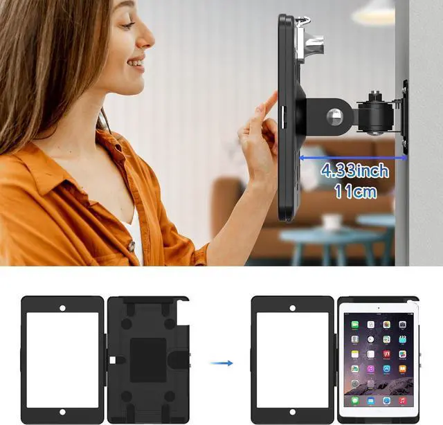 Alt view image 5 of 7 - iPad Wall Mount  Tablet Wall Mount Holder with Anti-Theft Aluminum Security Lock System, Compatible ONLY with iPad 10.2-Inch (9th, 8th, 7th Gen.), Adjustable Design  Black