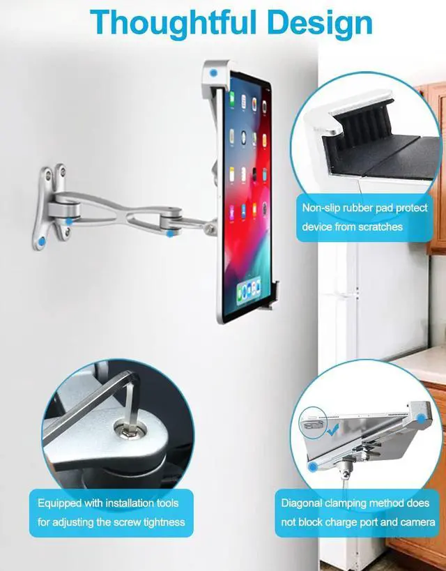 Alt view image 5 of 7 - Anti-Theft Tablet Wall Mount, Heavy Duty Articulating in-Wall Tablet Stand Holder with Security Lock and Key, Compatible iPad Pro/Air/Mini, Samsung Galaxy Tabs, Surface, More 7-11" Tablets